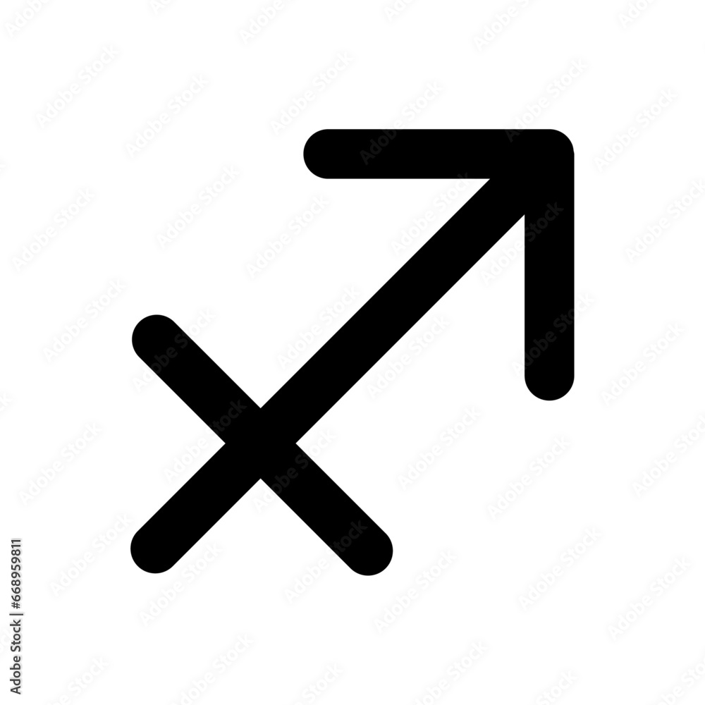 A large zodiac sagittarius symbol in the center. Isolated black symbol A large zodiac sagittarius symbol in the center. Isolated black symbol