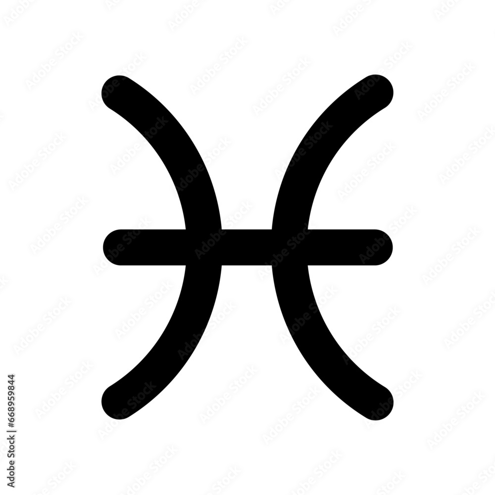 A large zodiac pisces symbol in the center. Isolated black symbol - obrazy, fototapety, plakaty 