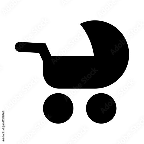 A large baby carriage symbol in the center. Isolated black symbol