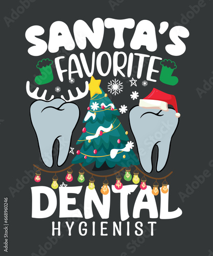 Funny Santa's Favorite dental hygienist Christmas Santa Hat T-Shirt  design vector, dental hygienist, Christmas, Santa 
