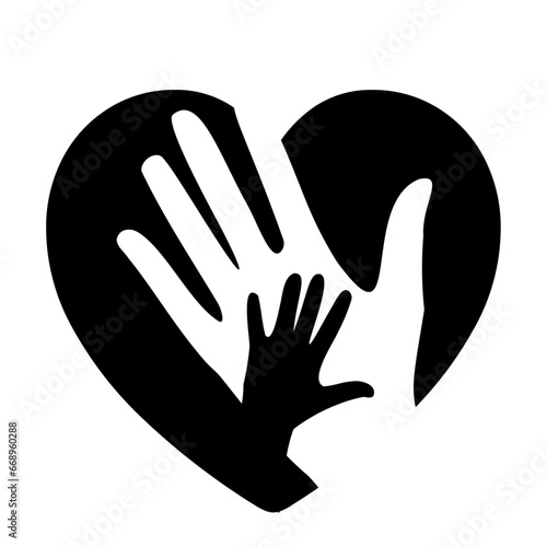 A large mom with baby symbol in the center. Isolated black symbol
