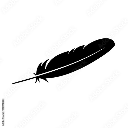 A large feather symbol in the center. Isolated black symbol