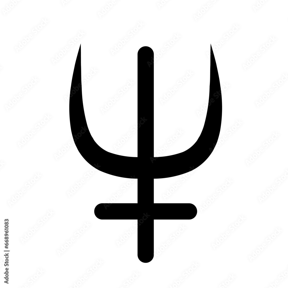 A large astrological neptune symbol in the center. Isolated black symbol A large astrological neptune symbol in the center. Isolated black symbol