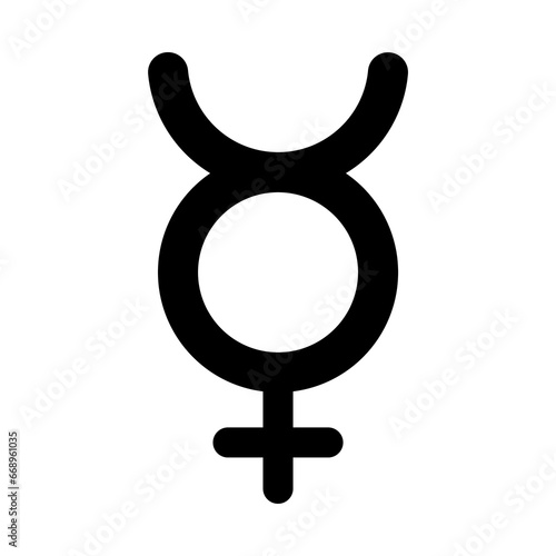 A large astrological mercury symbol in the center. Isolated black symbol