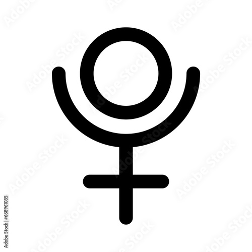 A large astrological pluto symbol in the center. Isolated black symbol