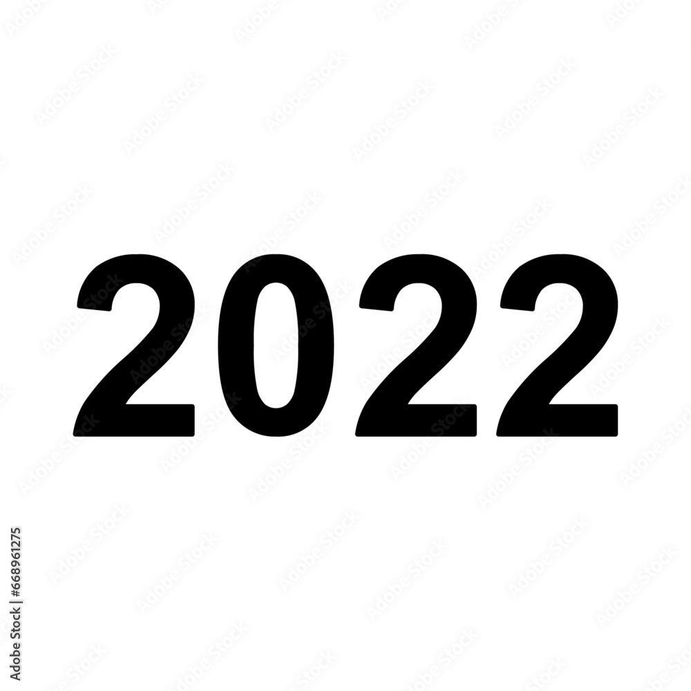 A large 2022 year symbol in the center. Isolated black symbol A large 2022 year symbol in the center. Isolated black symbol