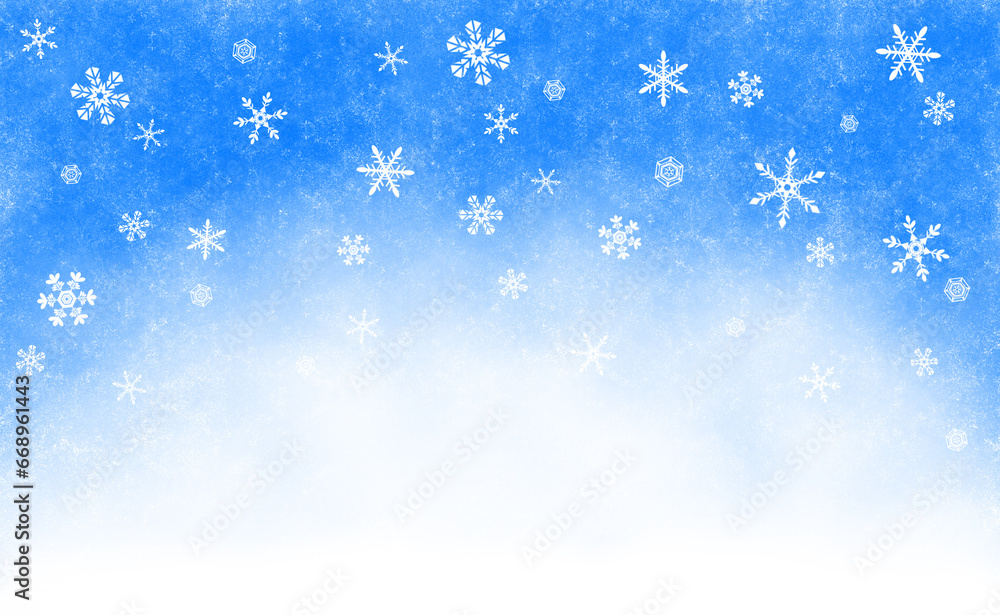 空を舞う雪の結晶の水彩背景イラスト 空を舞う雪の結晶の水彩背景イラスト