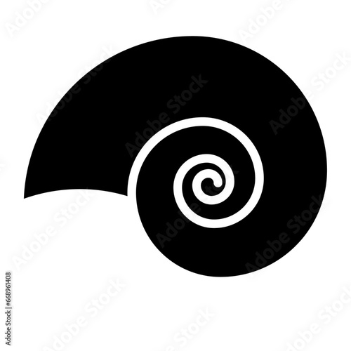 A large marine nautilus symbol in the center. Isolated black symbol