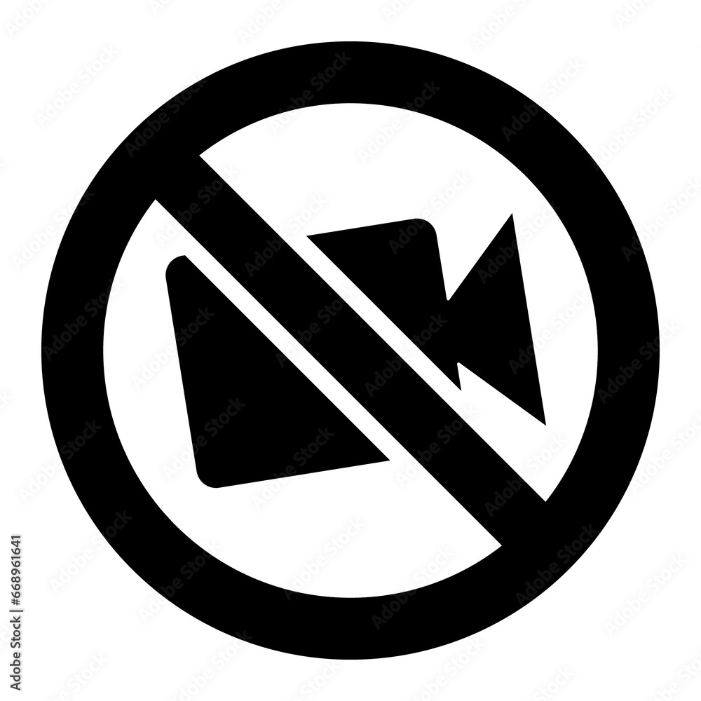 A large no video symbol in the center. Isolated black symbol A large no video symbol in the center. Isolated black symbol
