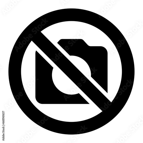 A large no photo symbol in the center. Isolated black symbol