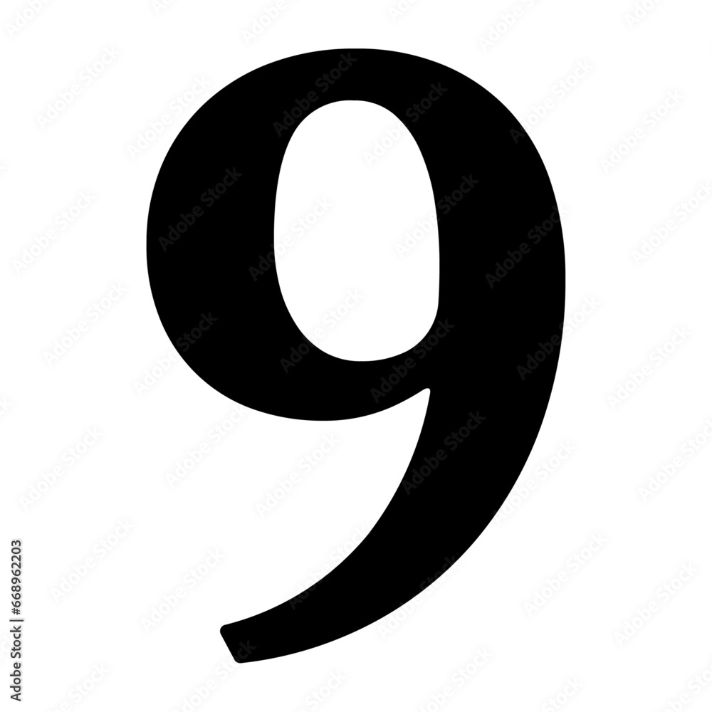 A large number nine symbol in the center. Isolated black symbol A large number nine symbol in the center. Isolated black symbol