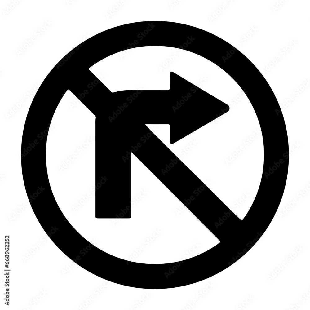 A large no right turn sign in the center. Isolated black symbol A large no right turn sign in the center. Isolated black symbol