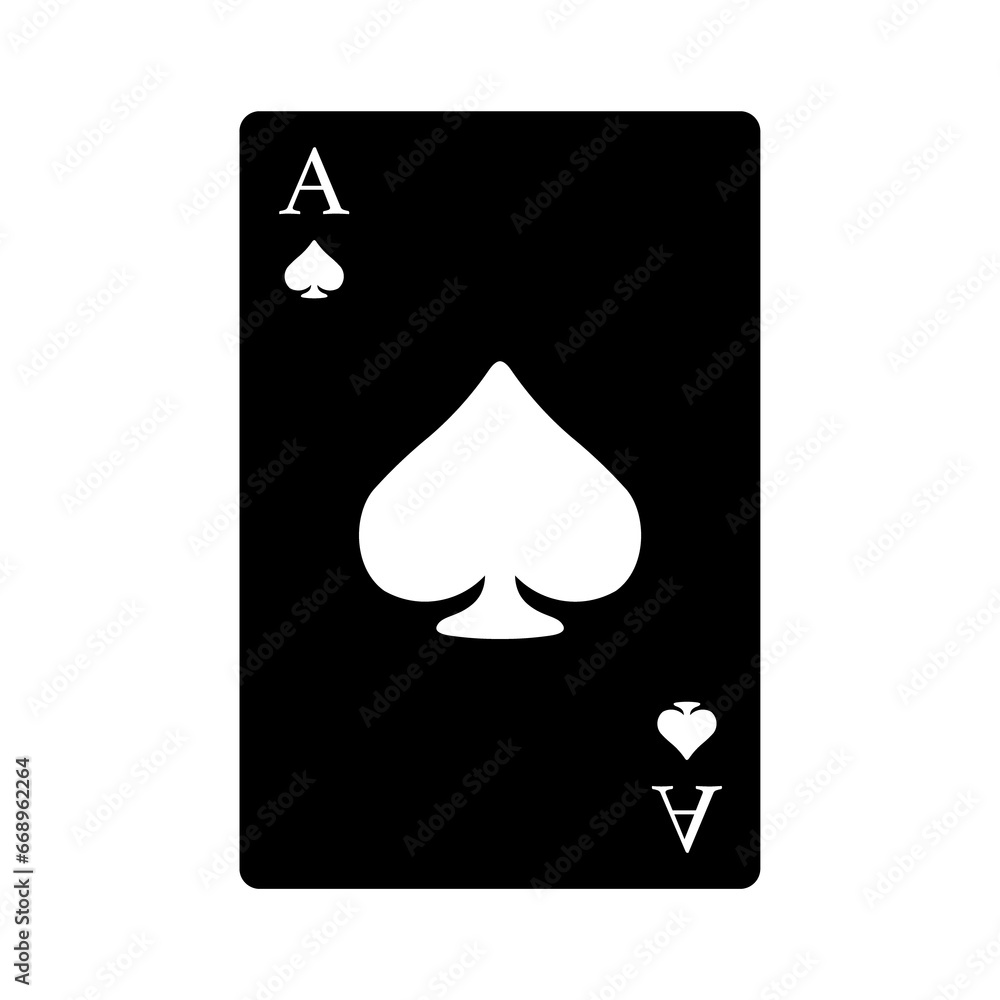 A large ace of spades card in the center. Isolated black symbol A large ace of spades card in the center. Isolated black symbol