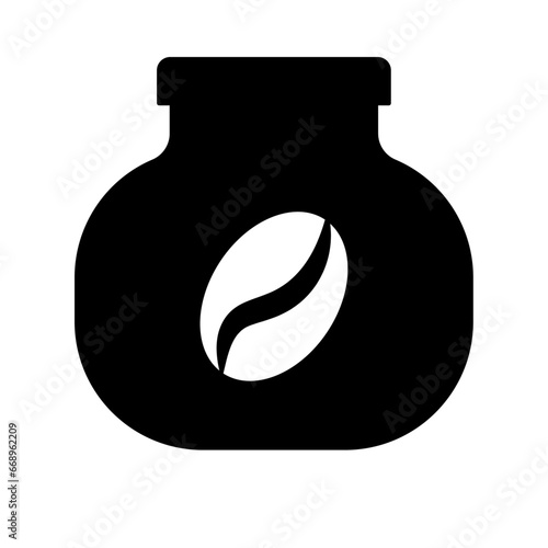 A large instant coffee symbol in the center. Isolated black symbol