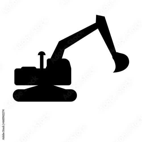 A large excavator symbol in the center. Isolated black symbol