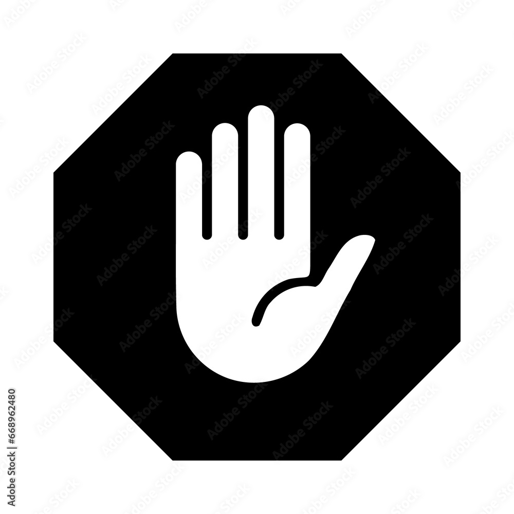 Obraz premium A large stop hand symbol in the center. Isolated black symbol