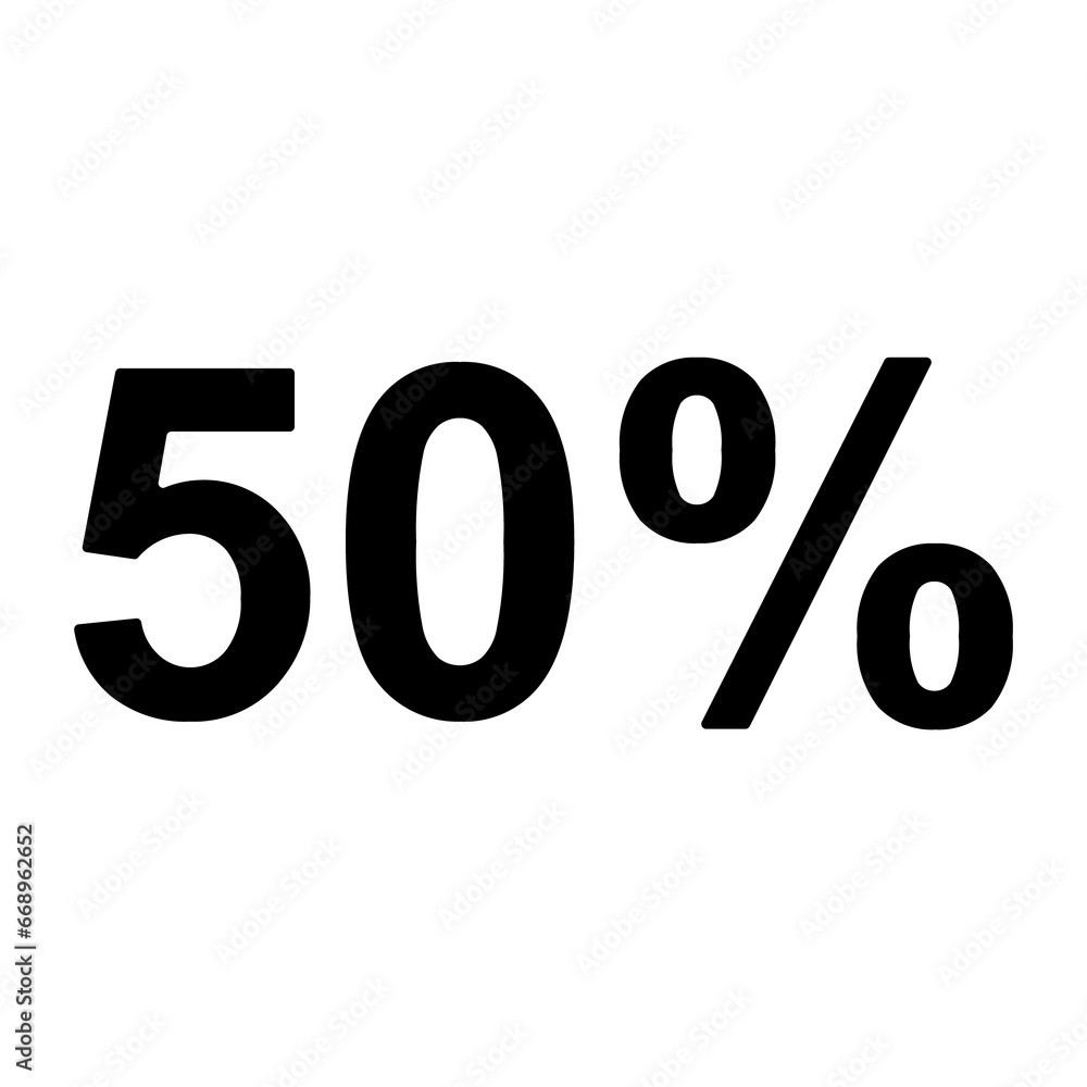 A large 50 percent symbol in the center. Isolated black symbol A large 50 percent symbol in the center. Isolated black symbol