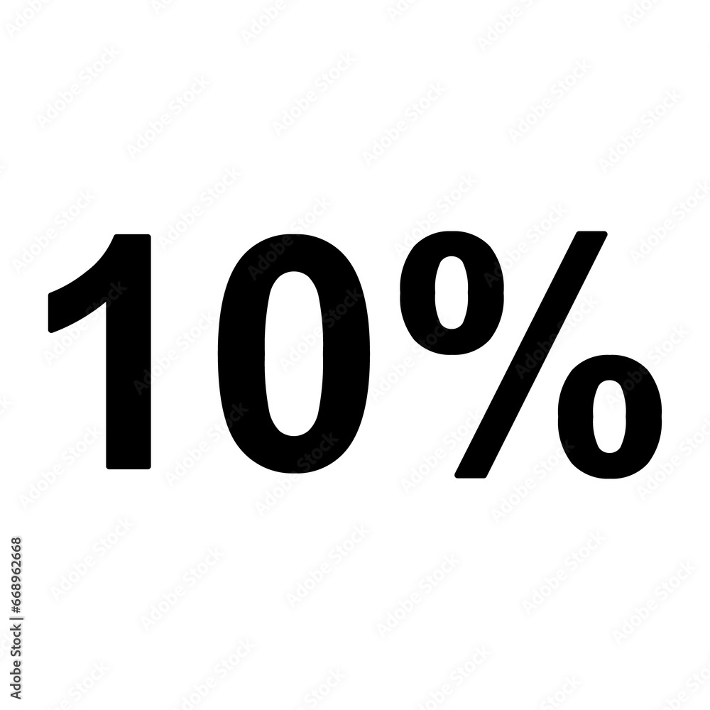 A large 10 percent symbol in the center. Isolated black symbol A large 10 percent symbol in the center. Isolated black symbol