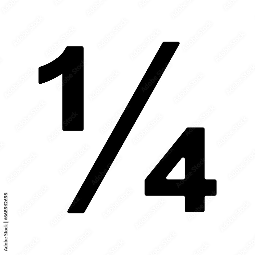 A large quarter fraction symbol in the center. Isolated black symbol A large quarter fraction symbol in the center. Isolated black symbol