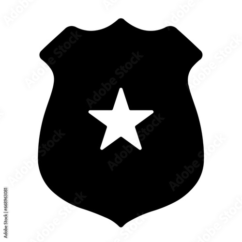 A large police badge symbol in the center. Isolated black symbol