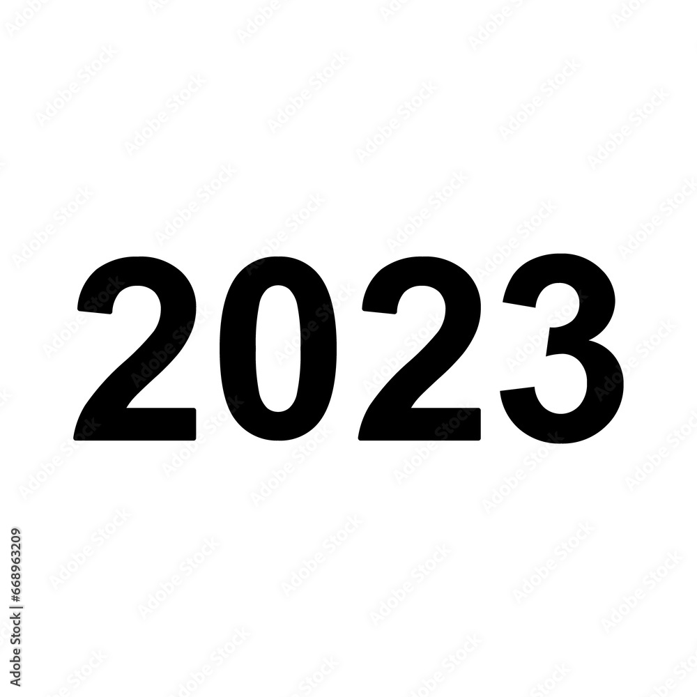 A large 2023 year symbol in the center. Isolated black symbol A large 2023 year symbol in the center. Isolated black symbol