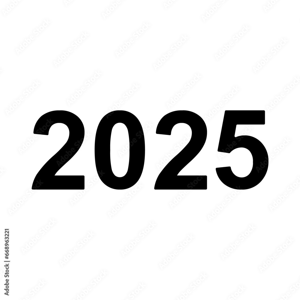 A large 2025 year symbol in the center. Isolated black symbol A large 2025 year symbol in the center. Isolated black symbol