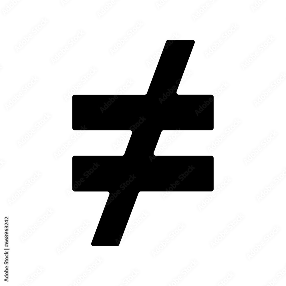 A large not equal symbol in the center. Isolated black symbol A large not equal symbol in the center. Isolated black symbol