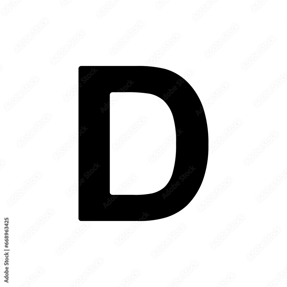 A large capital letter D symbol in the center. Isolated black symbol. Illustration on transparent background A large capital letter D symbol in the center. Isolated black symbol. Illustration on transparent background