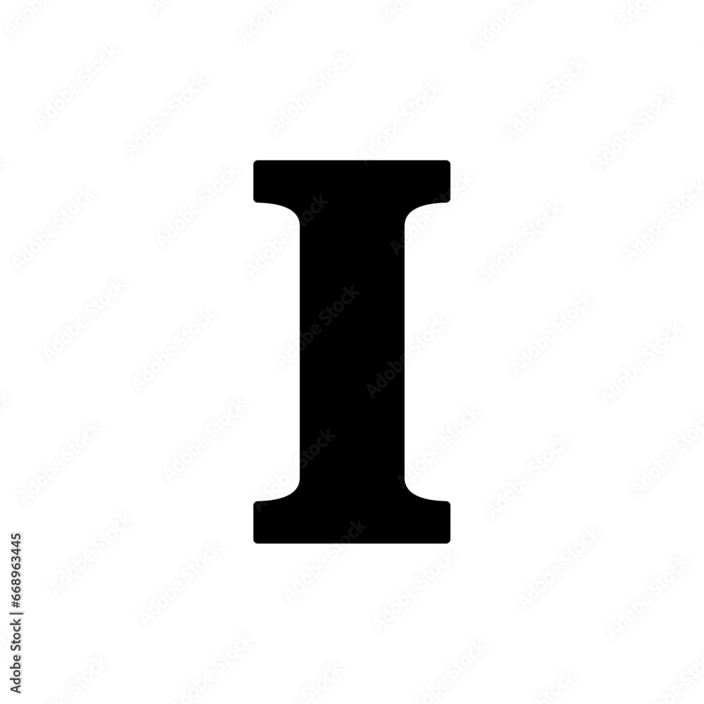 A large capital letter I symbol in the center. Isolated black symbol. Vector illustration on white background