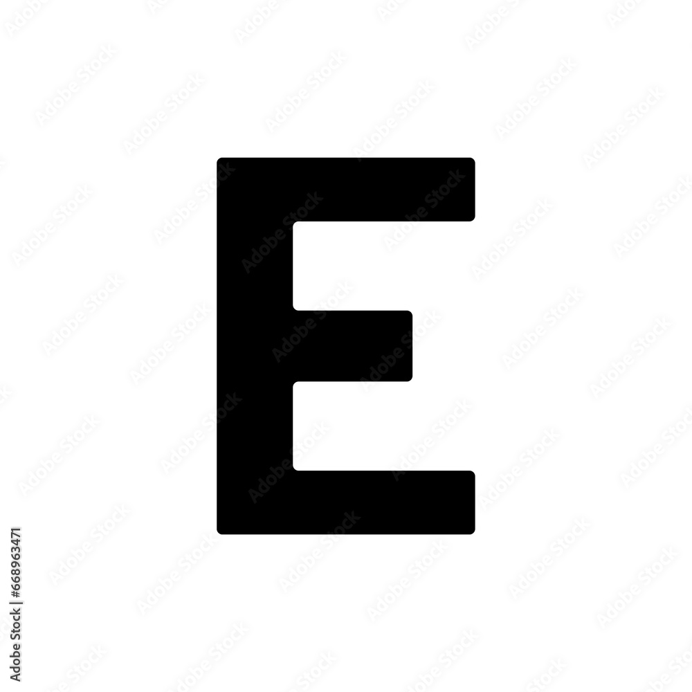 A large capital letter E symbol in the center. Isolated black symbol. Illustration on transparent background A large capital letter E symbol in the center. Isolated black symbol. Illustration on transparent background