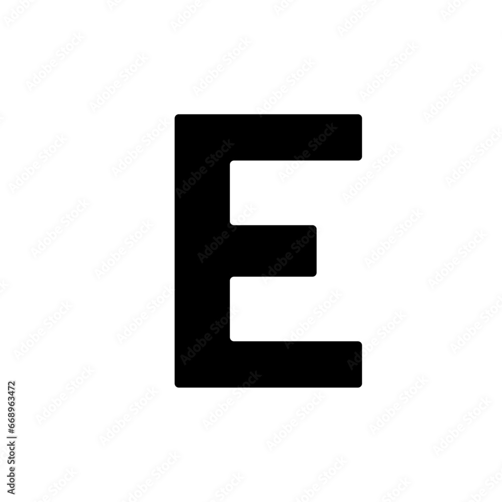 A large capital letter E symbol in the center. Isolated black symbol. Vector illustration on white background A large capital letter E symbol in the center. Isolated black symbol. Vector illustration on white background