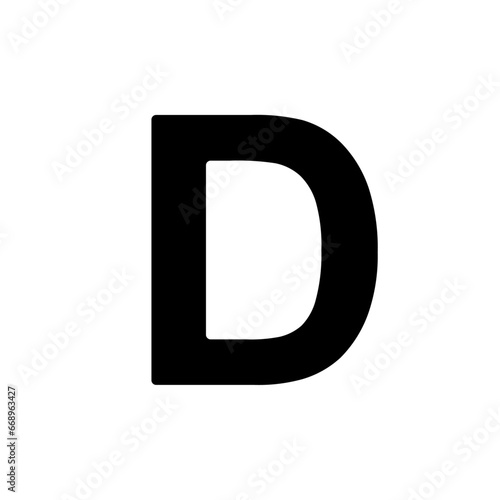 A large capital letter D symbol in the center. Isolated black symbol. Vector illustration on white background