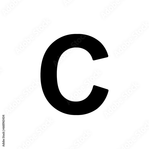 A large capital letter C symbol in the center. Isolated black symbol. Illustration on transparent background