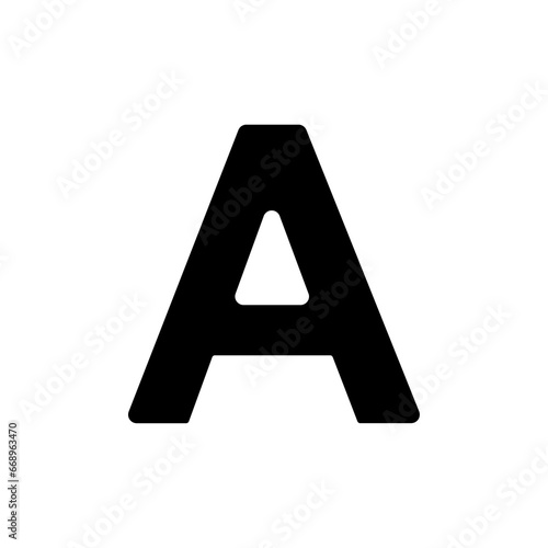 A large capital letter A symbol in the center. Isolated black symbol. Illustration on transparent background