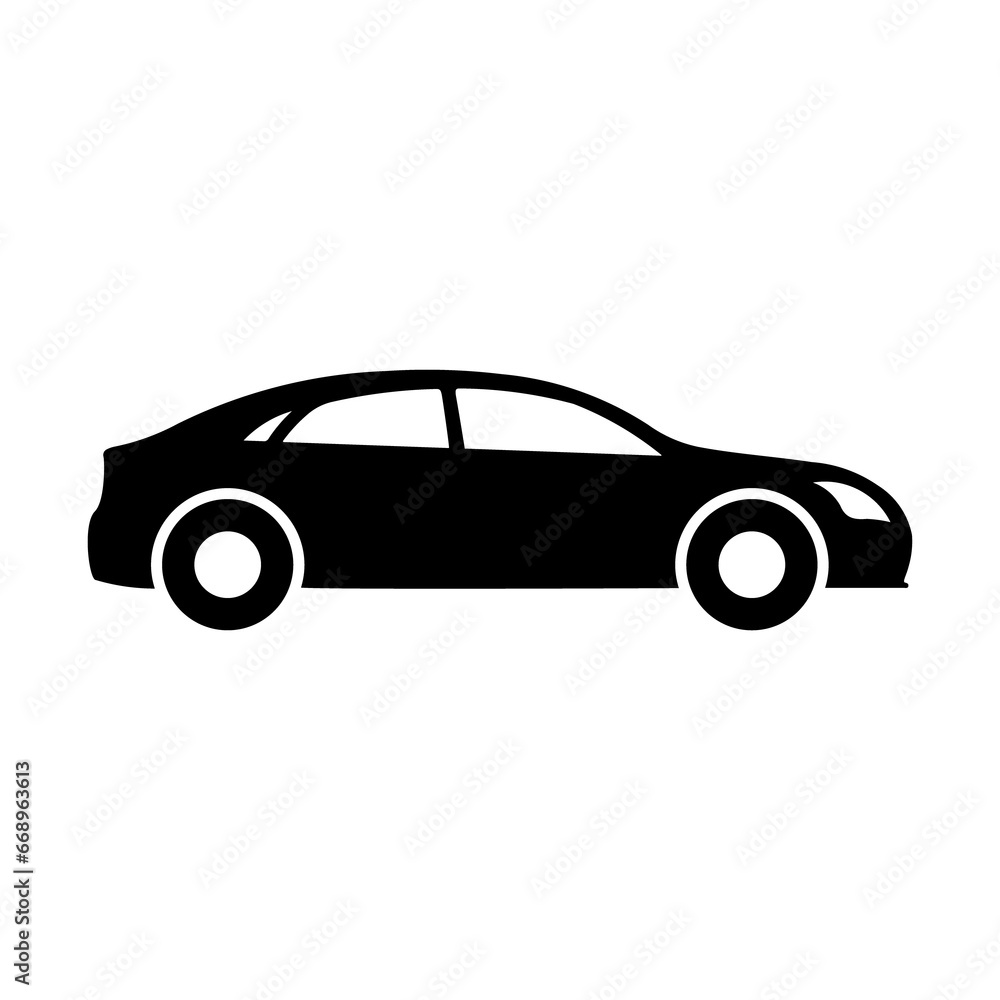 A large car symbol in the center. Isolated black symbol. Illustration on transparent background