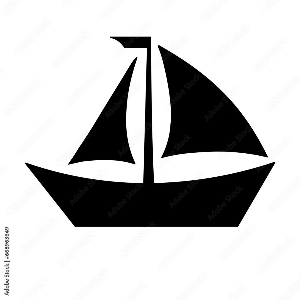 A large sailing boat symbol in the center. Isolated black symbol. Vector illustration on white background A large sailing boat symbol in the center. Isolated black symbol. Vector illustration on white background