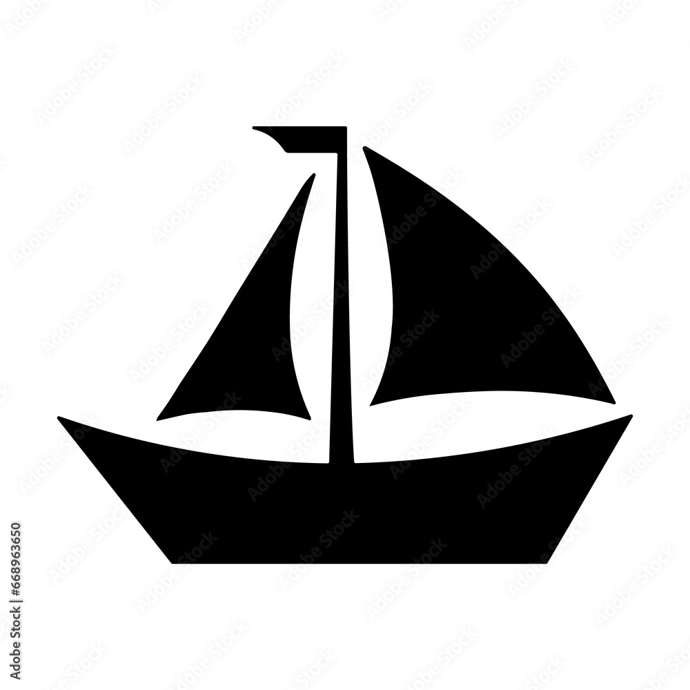 A large sailing boat symbol in the center. Isolated black symbol. Illustration on transparent background A large sailing boat symbol in the center. Isolated black symbol. Illustration on transparent background
