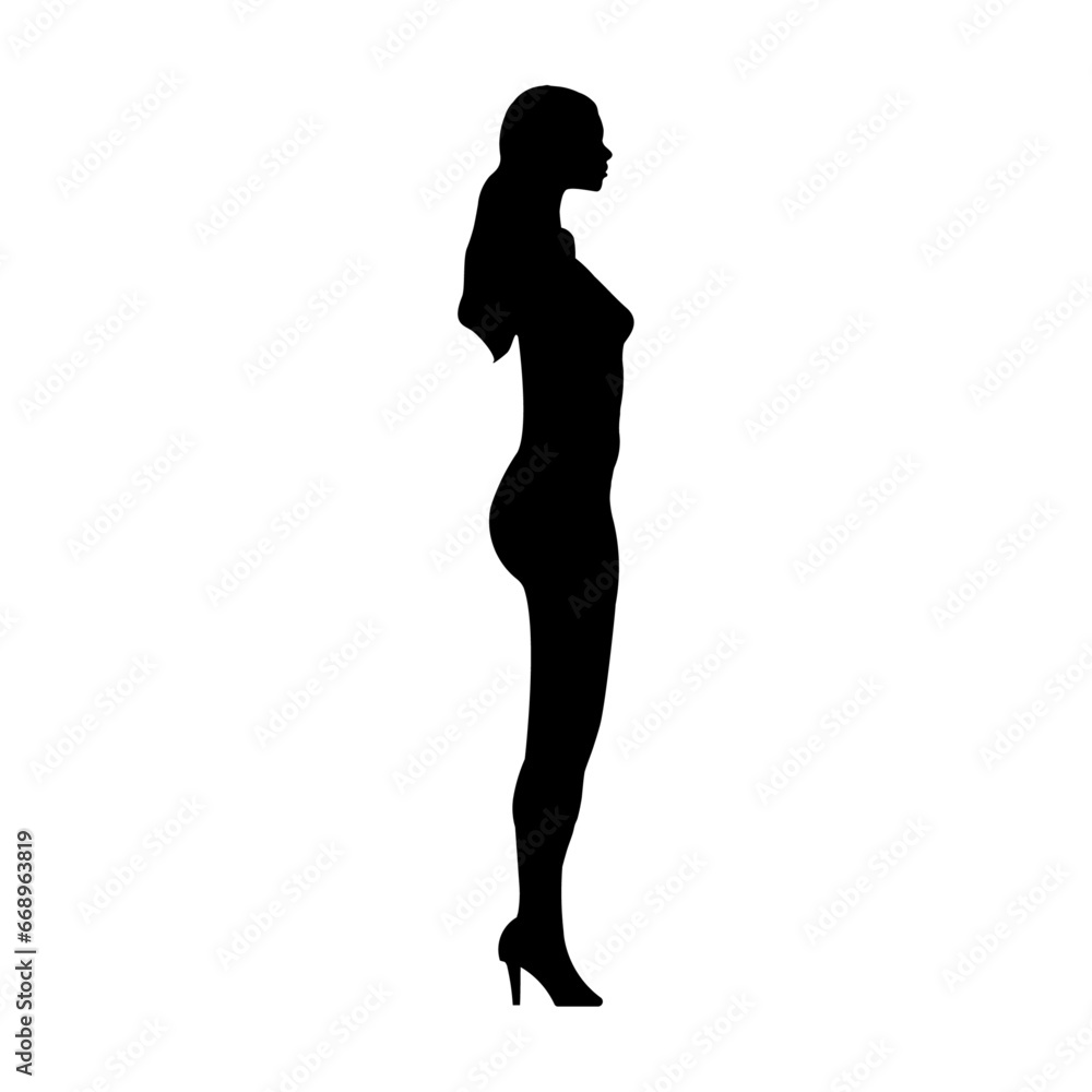 A large woman silhouette in the center. Isolated black symbol. Vector illustration on white background A large woman silhouette in the center. Isolated black symbol. Vector illustration on white background