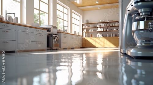 New clea resin vinyl floor in commercial bakery kitchen photo