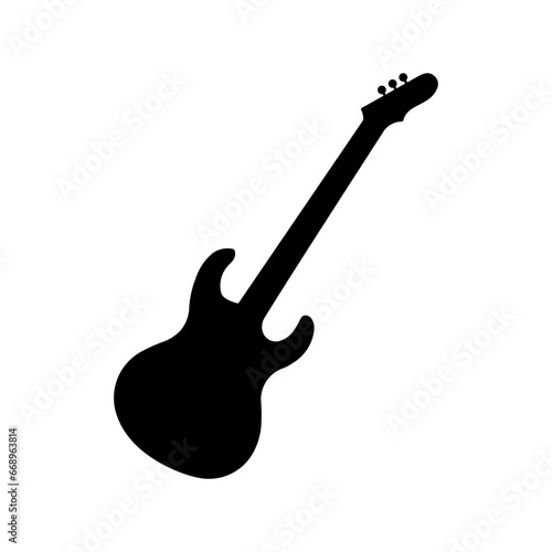 A large guitar symbol in the center. Isolated black symbol. Illustration on transparent background