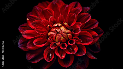 red dahlia. Flower on the black isolated background with clipping path. For design. Closeup. Nature, © Renuom