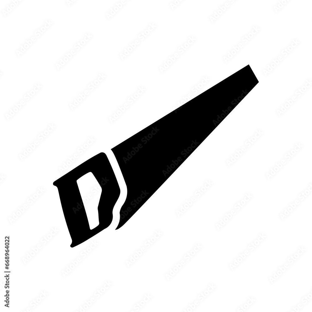 A large hand saw symbol in the center. Isolated black symbol. Vector illustration on white background A large hand saw symbol in the center. Isolated black symbol. Vector illustration on white background