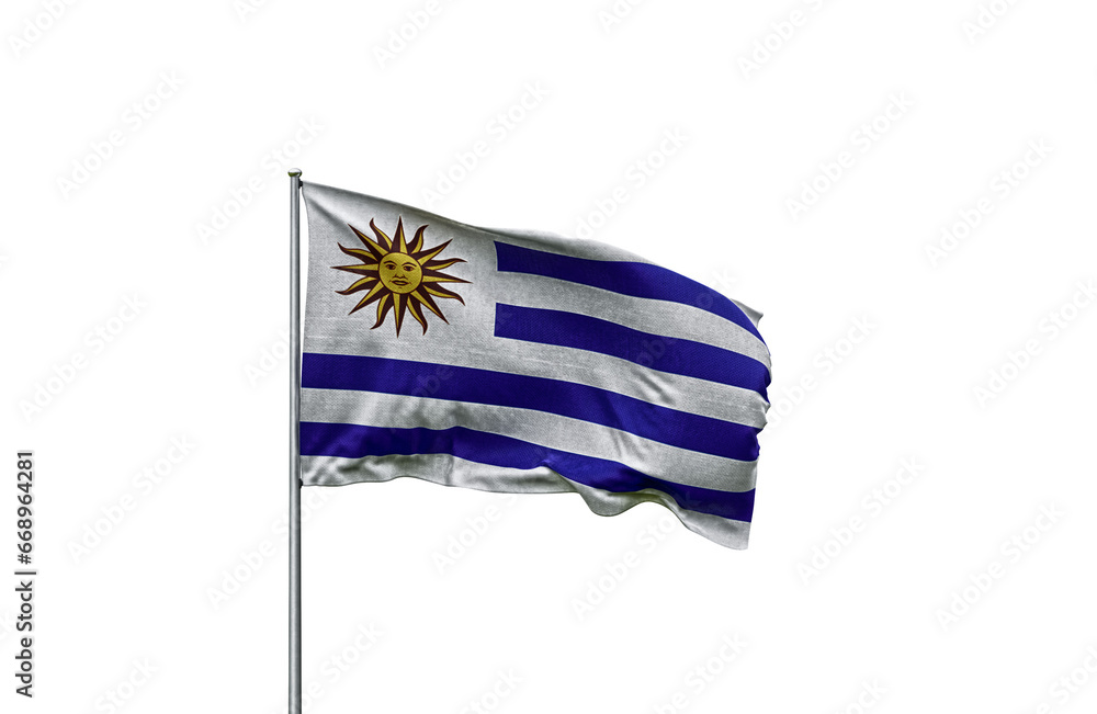Fototapeta premium Uruguay flag waving on transparent or PNG background with vintage, retro effects