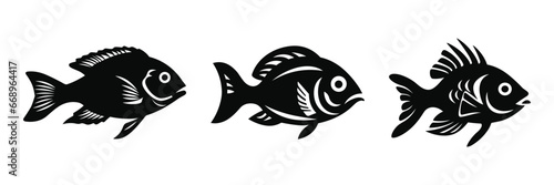 Cute Fishes Black Color Vector illustration © Design Spread