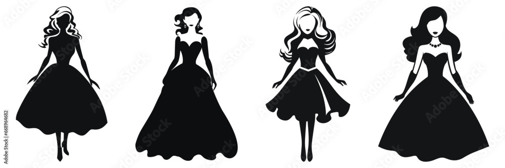 Set of Doll Black Color Vector Illustration 