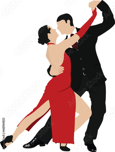 Couples dancing a tango. Vector illustration