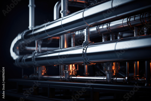 A detailed shot showing the robust metal tube structure that makes up the mainframe of the gas pipeline