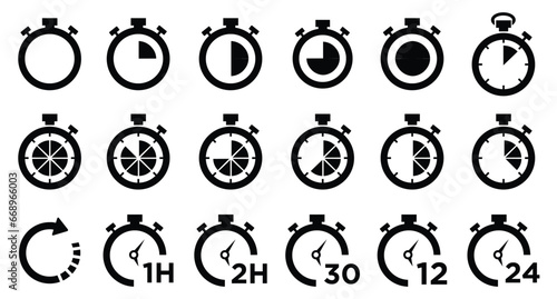 Set of Stop watch icons, Time calculation watch 