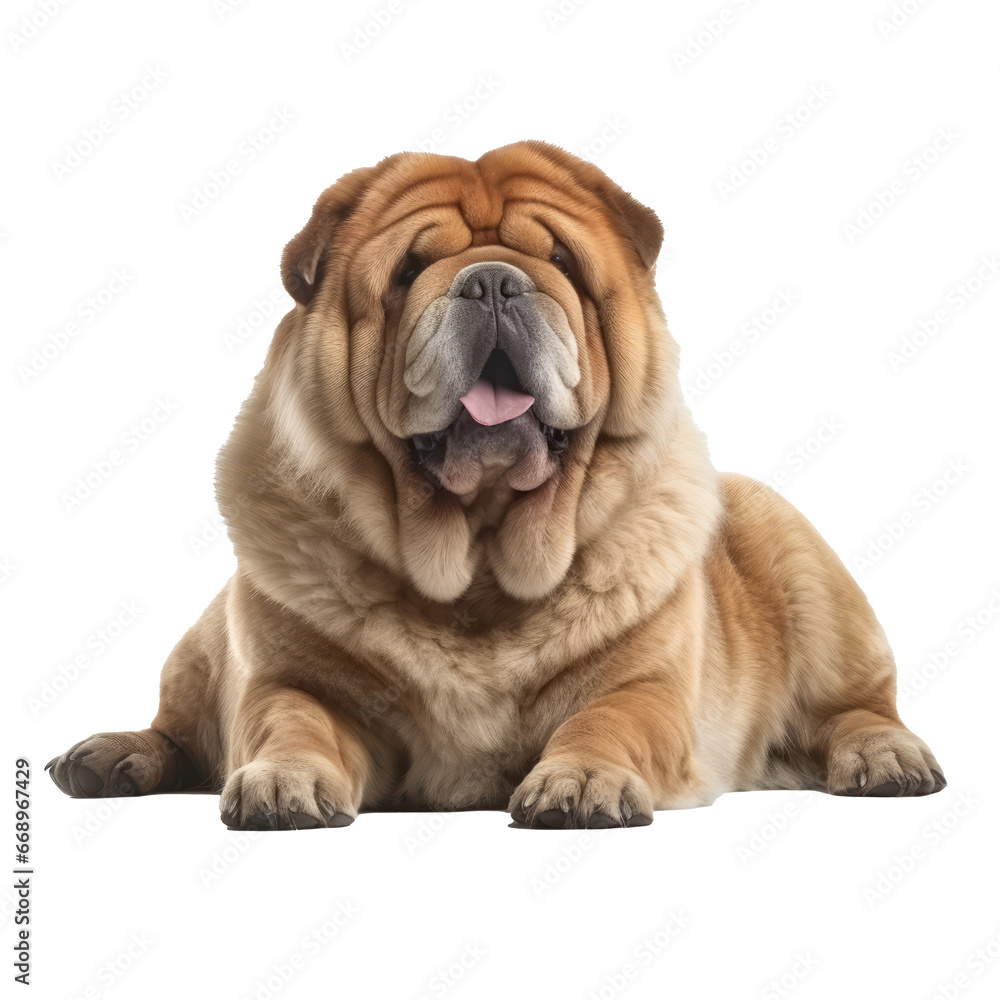 fat cute dog portrait isolated on white background