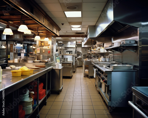 cluttered and empty restaurant kitchen generated by ai